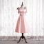 Lovely Candy Pink Satin Bridesmaid Dresses 2021 A-Line / Princess Square Neckline Bow Sleeveless Backless Tea-length Wedding Party Dresses