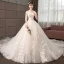 Élégant Champagne Robe De Mariée 2019 Princesse De l'épaule En Dentelle Fleur Paillettes 1/2 Manches Dos Nu Royal Train