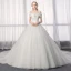Elegant Ivory Wedding Dresses 2019 A-Line / Princess Off-The-Shoulder Lace Backless Short Sleeve Flower Cathedral Train