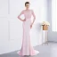 Chic / Belle Rose Bonbon Robe De Soirée 2018 Trompette / Sirène Dentelle Fleur Perlage Noeud Encolure Dégagée 1/2 Manches Dos Nu Train De Balayage Robe De Ceremonie