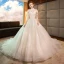Elegant Champagne Wedding Dresses 2019 A-Line / Princess High Neck Lace Flower 3/4 Sleeve Backless Royal Train
