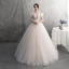 Modern / Fashion Champagne Wedding Dresses 2019 A-Line / Princess Pleated Scoop Neck Glitter Spotted Tulle Lace Flower Short Sleeve Backless Floor-Length / Long