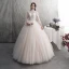 Élégant Champagne Robe De Mariée 2019 Princesse Encolure Dégagée En Dentelle Fleur Dos Nu Manches Longues Plissée Longue Mariage