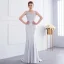 Chic / Belle Gris Fait main Perlage Robe De Soirée 2018 Trompette / Sirène Dentelle Fleur Paillettes V-Cou Dos Nu Sans Manches Train De Balayage Robe De Ceremonie