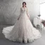 Modern / Fashion Champagne Wedding Dresses 2019 A-Line / Princess Scoop Neck Lace Flower Appliques Butterfly Long Sleeve Backless Royal Train