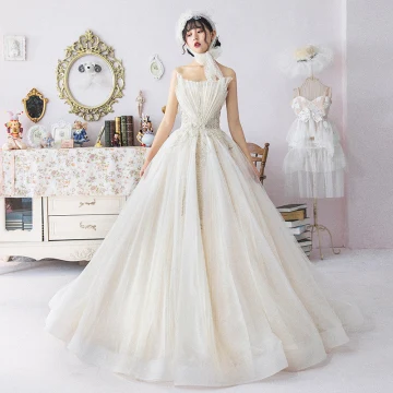 Modern Fashion Champagne Wedding Dresses 2019 A Line Princess Pleated Amazing Unique Strapless Beading Lace Flower Sleeveless Backless Floor Length Long