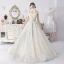 Modern / Fashion Champagne Wedding Dresses 2019 A-Line / Princess Pleated Amazing / Unique Strapless Beading Lace Flower Sleeveless Backless Floor-Length / Long
