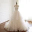 Classy Champagne Wedding Dresses 2019 A-Line / Princess Spaghetti Straps Lace Flower Sleeveless Backless Cascading Ruffles Chapel Train