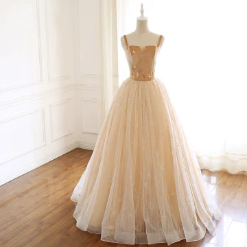 Luxury Gorgeous Gold Prom Dresses 2019 A Line Princess Suede Spaghetti Straps Beading Sleeveless Backless Floor Length Long Formal Dresses