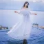 Modest / Simple White Honeymoon Maxi Dresses 2019 A-Line / Princess Off-The-Shoulder Lace Pleated Short Sleeve Floor-Length / Long Womens Clothing