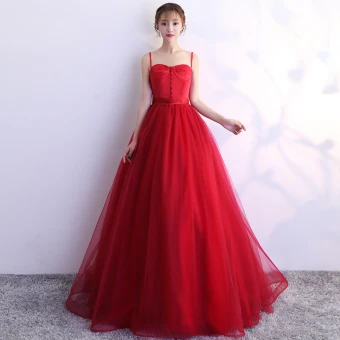 Simple Rouge Robe De Bal 2019 Princesse Bretelles Spaghetti Dos Nu Longue Robe De Ceremonie