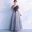 Chic / Beautiful Black Evening Dresses  2019 A-Line / Princess V-Neck Lace Flower Short Sleeve Backless Floor-Length / Long Formal Dresses
