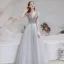 Fashion Grey Evening Dresses  2021 A-Line / Princess V-Neck Beading Rhinestone Sequins Short Sleeve Backless Floor-Length / Long Formal Dresses