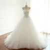 Elegant White Handmade  Beading Wedding Dresses 2018 Ball Gown Sequins Off-The-Shoulder Backless Sleeveless Cathedral Train Wedding