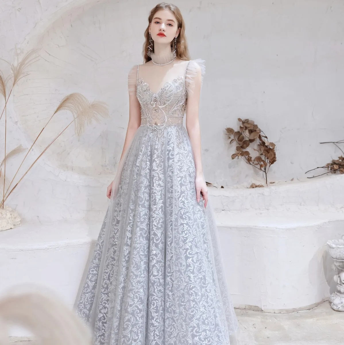 sachin and babi light blue dress Long Fitted Cut Out Dress by Cinderella Divine 84222 – ABC Fashion main image 0