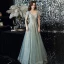 Fashion Green Evening Dresses  2021 A-Line / Princess Square Neckline Sequins Lace Flower Sleeveless Backless Floor-Length / Long Evening Party Formal Dresses