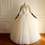 Élégant Champagne Volants Gonflée Robe De Mariée 2018 Robe Boule Fait main Perlage Paillettes Cristal De l'épaule Dos Nu 3/4 Manches Longue Mariage