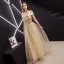 Modern / Fashion Gold Evening Dresses  2019 A-Line / Princess Scoop Neck Beading Sequins Short Sleeve Backless Metal Sash Floor-Length / Long Formal Dresses