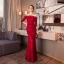 Charmant Bordeaux Robe De Soirée 2019 Trompette / Sirène De l'épaule En Dentelle Fleur Paillettes 1/2 Manches Dos Nu Noeud Longue Robe De Ceremonie