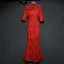 Style Chinois Rouge Robe De Soirée 2019 Trompette / Sirène Col Haut Transparentes Dentelle Fleur 1/2 Manches Longue Robe De Ceremonie