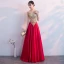 Charming Burgundy Evening Dresses  2019 A-Line / Princess V-Neck Lace Flower Rhinestone Short Sleeve Backless Floor-Length / Long Formal Dresses