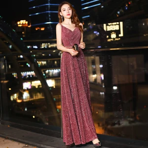 Bling Bling Bordeaux Paillettes Robe De Soirée 2019 Princesse Bretelles Spaghetti Sans Manches Dos Nu Métal Ceinture Longue Robe De Ceremonie