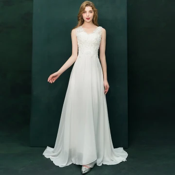Moderne Mode Ivoire Robe De Soirée 2019 Princesse V Cou Appliques En Dentelle Paillettes Sans Manches Dos Nu Train De Balayage Robe De Ceremonie