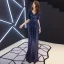 Scintillantes Bleu Marine Paillettes Robe De Soirée 2019 Princesse V-Cou Manches Courtes Dos Nu Longue Robe De Ceremonie