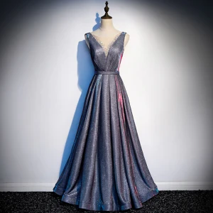 Mote Mørk Marineblå Stjernehimmelen Selskapskjoler 2019 Prinsesse Glitter Polyester Scoop Halsen Rhinestone Uten Ermer Ryggløse Lange Formelle Kjoler