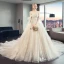 Chic / Belle Champagne Robe De Mariée 2019 Princesse Bustier Perlage En Dentelle Fleur Sans Manches Dos Nu Noeud Royal Train