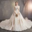 Vintage / Retro Chinese style Champagne Wedding Dresses 2019 A-Line / Princess High Neck Lace Flower Cap Sleeves Backless Royal Train