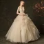 Elegant Champagne Wedding Dresses 2019 Ball Gown Backless Spaghetti Straps Sleeveless Cascading Ruffles Floor-Length / Long