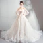 Charming Champagne Wedding Dresses 2019 A-Line / Princess Off-The-Shoulder Appliques Embroidered Pearl 3/4 Sleeve Backless Cathedral Train
