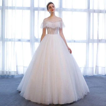Chic Beautiful White Wedding Dresses 2018 A Line Princess Star Crystal Scoop Neck Backless Short Sleeve Chapel Train Wedding