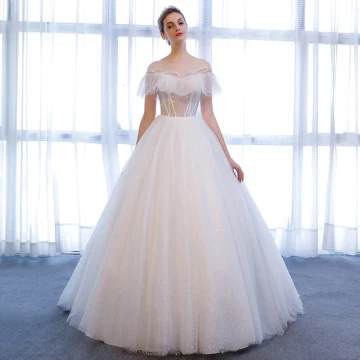 Chic Belle Blanche Robe De Mariée 2018 Princesse Étoile Cristal Encolure Dégagée Dos Nu Manches Courtes Chapel Train Mariage