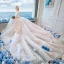 Chinese style Ivory Beading Wedding Dresses 2019 A-Line / Princess High Neck Bow Pearl Lace Flower Rhinestone Tassel Sequins 3/4 Sleeve Royal Train