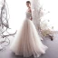 Charming Champagne Wedding Dresses 2019 A-Line / Princess Off-The-Shoulder Beading Lace Flower Short Sleeve Backless Floor-Length / Long