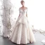 Luxury / Gorgeous Champagne Wedding Dresses 2019 A-Line / Princess Scoop Neck Beading Lace Flower 1/2 Sleeves Backless Floor-Length / Long
