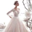 Elegant Champagne Wedding Dresses 2019 A-Line / Princess Short Sleeve Beading Lace Flower Scoop Neck Backless Floor-Length / Long