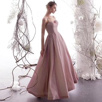 Charmant Perle Rose Ciel Étoilé Robe De Soirée 2019 Princesse Sans Manches Glitter Satin Bretelles Spaghetti Dos Nu Longue Robe De Ceremonie