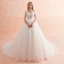 Elegant Ivory Wedding Dresses 2019 A-Line / Princess V-Neck Lace Flower Pearl 3/4 Sleeve Backless Cathedral Train