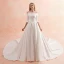 Modest / Simple Ivory Winter Wedding Dresses 2019 A-Line / Princess Off-The-Shoulder 1/2 Sleeves Backless Royal Train