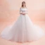 Elegant Ivory Wedding Dresses 2019 A-Line / Princess Off-The-Shoulder Lace Flower 3/4 Sleeve Backless Royal Train