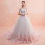 Chic / Belle Blanche Robe De Mariée 2019 Princesse Encolure Dégagée Perlage Gland En Dentelle Fleur Rose Bonbon Appliques Sans Manches Dos Nu Royal Train