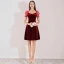 Chic / Beautiful Burgundy Suede Graduation Dresses 2019 A-Line / Princess Square Neckline Short Sleeve Backless Knee-Length Formal Dresses