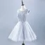 Chic / Beautiful Grey Cocktail Dresses 2019 A-Line / Princess Scoop Neck Lace Flower Pearl Sleeveless Backless Bow Short Formal Dresses