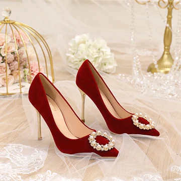 Mode Rode Parel Rhinestone Bruidsschoenen 2021 10 Cm Naaldhakken Stiletto Spitse Neus Huwelijk Pumps Hoge Hakken