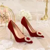 Mode Rouge Perle Faux Diamant Chaussure De Mariée 2021 10 cm Talons Aiguilles À Bout Pointu Mariage Escarpins Talons Hauts
