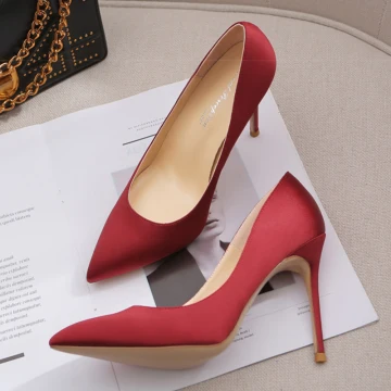 Chic Beautiful Burgundy Silk Satin Office Ol Pumps 2021 8 Cm Stiletto Heels Pointed Toe Pumps High Heels