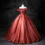 Elegant Watermelon Prom Dresses 2025 Ball Gown Off-The-Shoulder Ruffle Short Sleeve Backless Floor-Length / Long Prom Formal Dresses